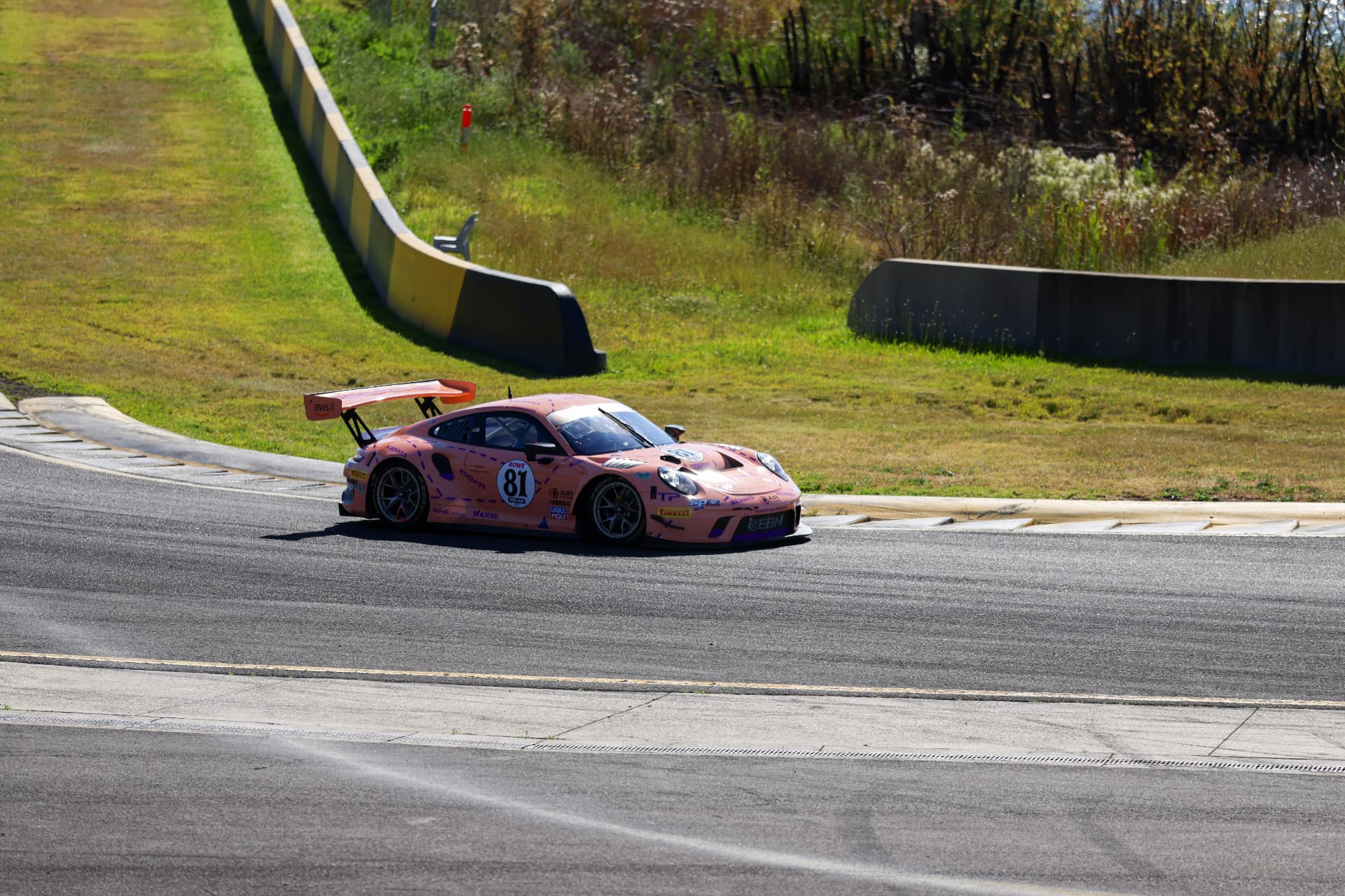 Pink Porsche 911 GT3 on the circuit